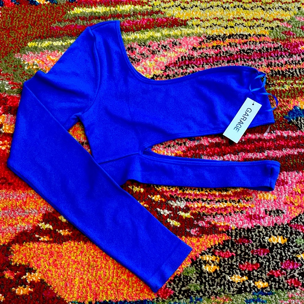 Blue off the shoulder Party top From garage. Never worn size small